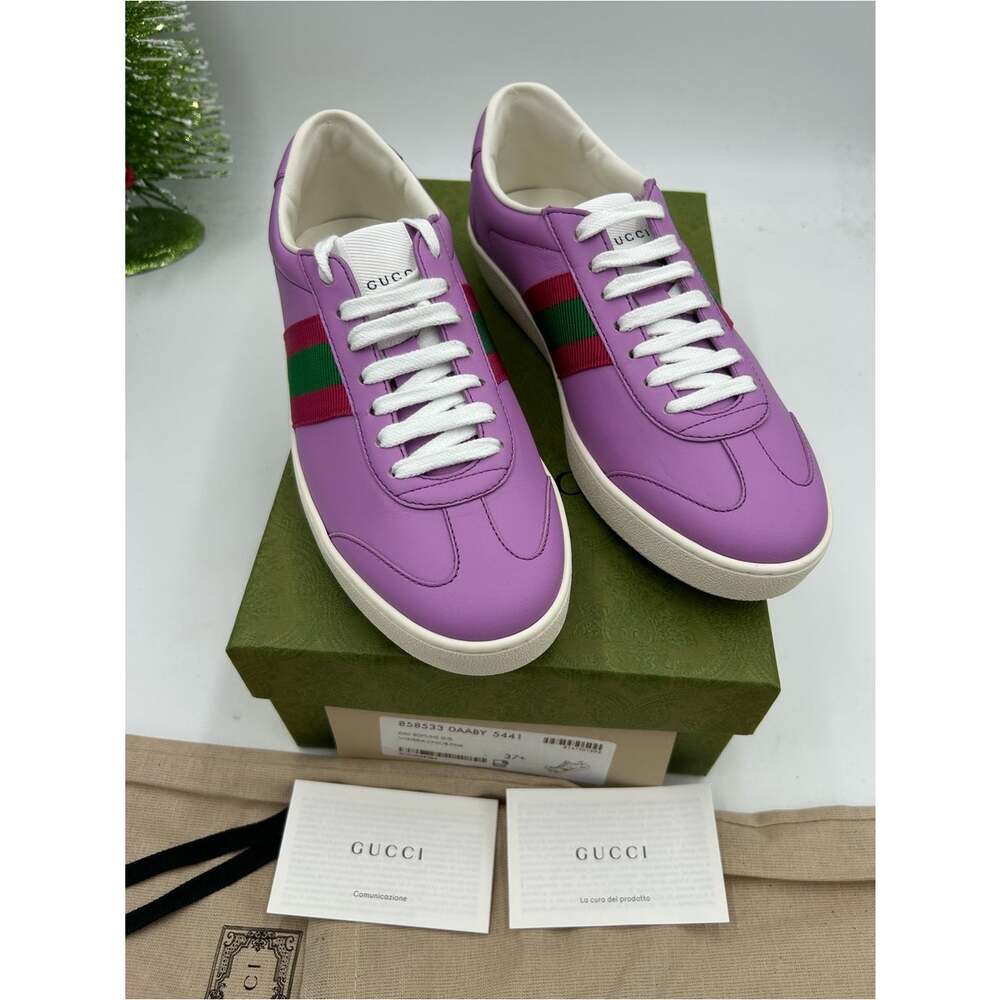 Women's Gucci G 74 Lavender Leather Sneakers with Red and Green Web Stripe 37.5 - Picture 4 of 11